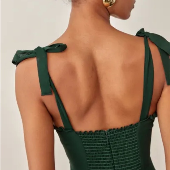 Reformation Petites Jasen Dress Color: Forest - Picture 2 of 8